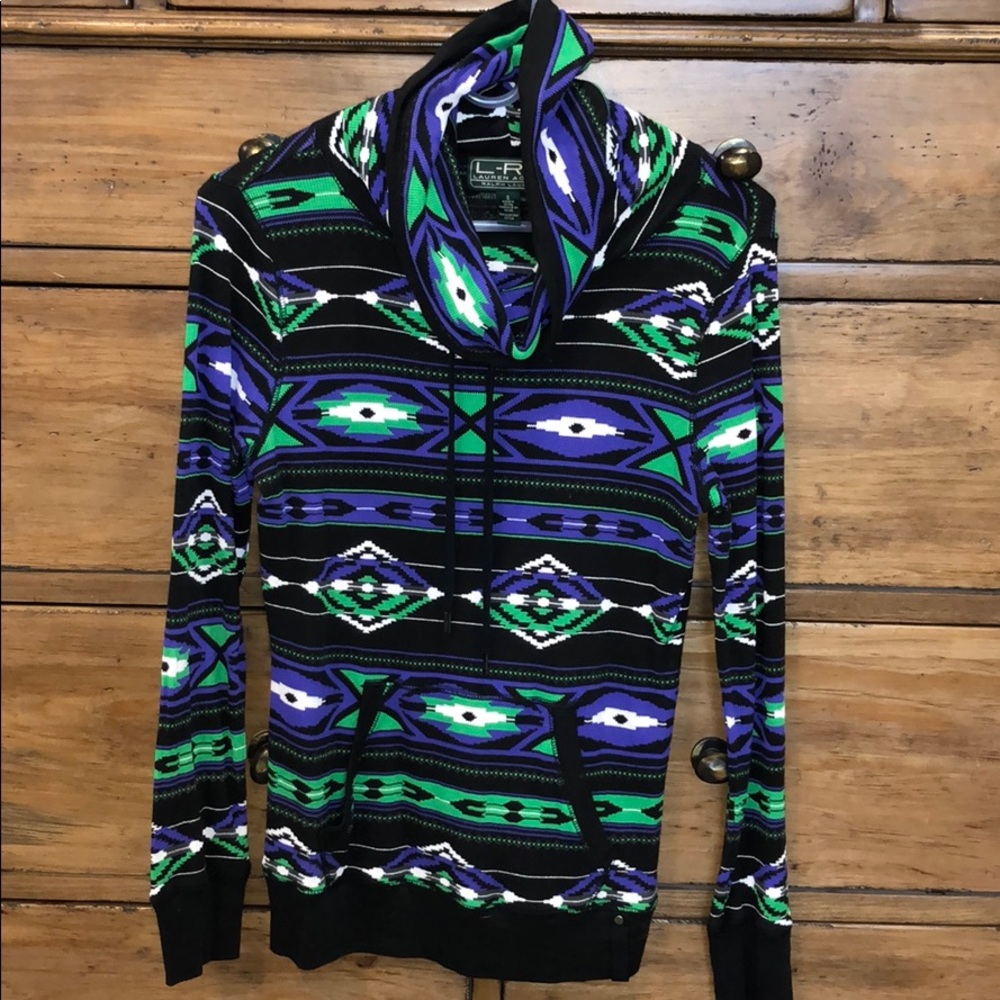 Ralph Lauren Active WOMENS Black, Purple and Green Aztec Henley Pullover Sz S